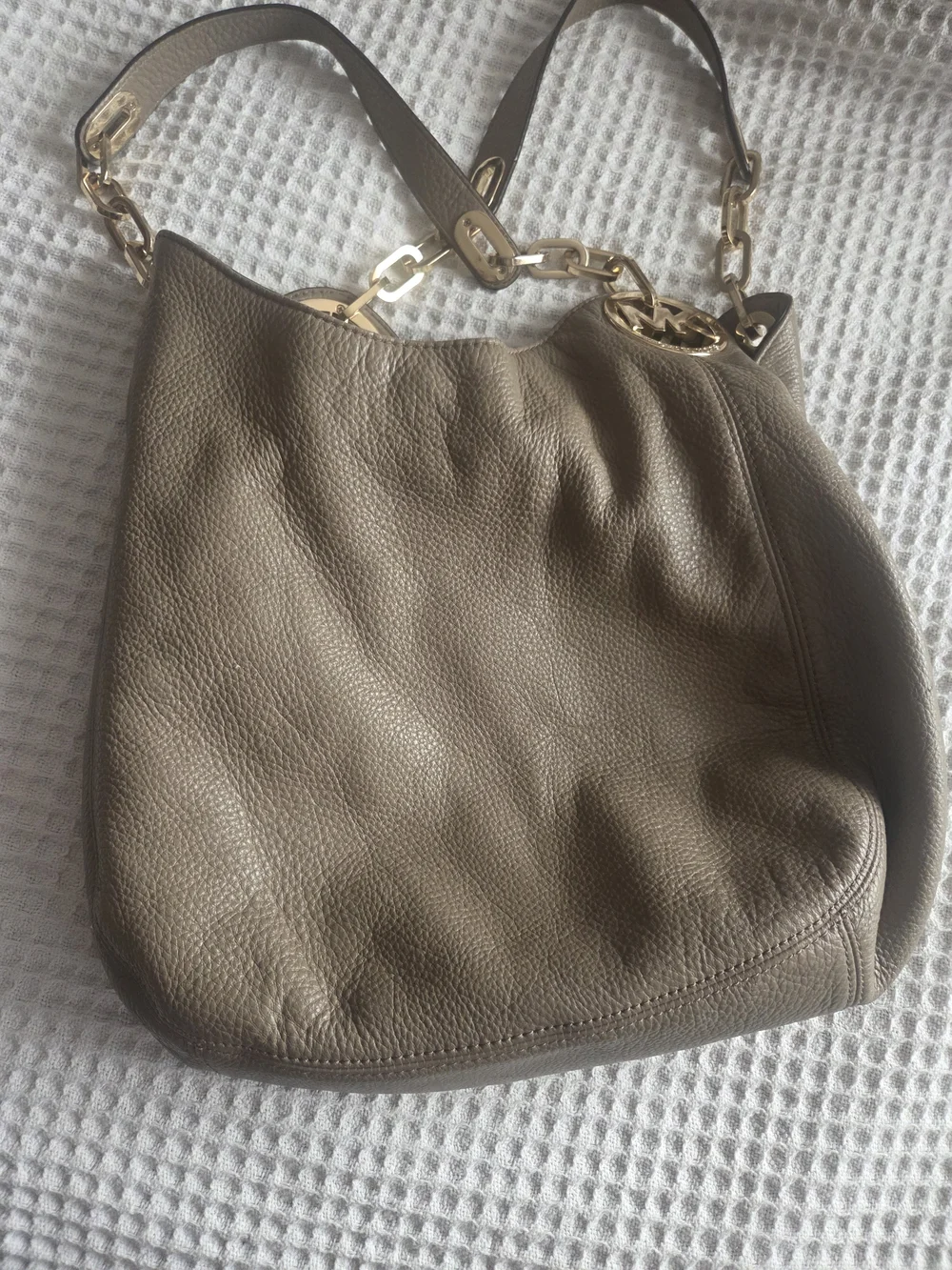 Michael Kors Taupe Pebbled Leather Shoulder Bag with Gold Hardware